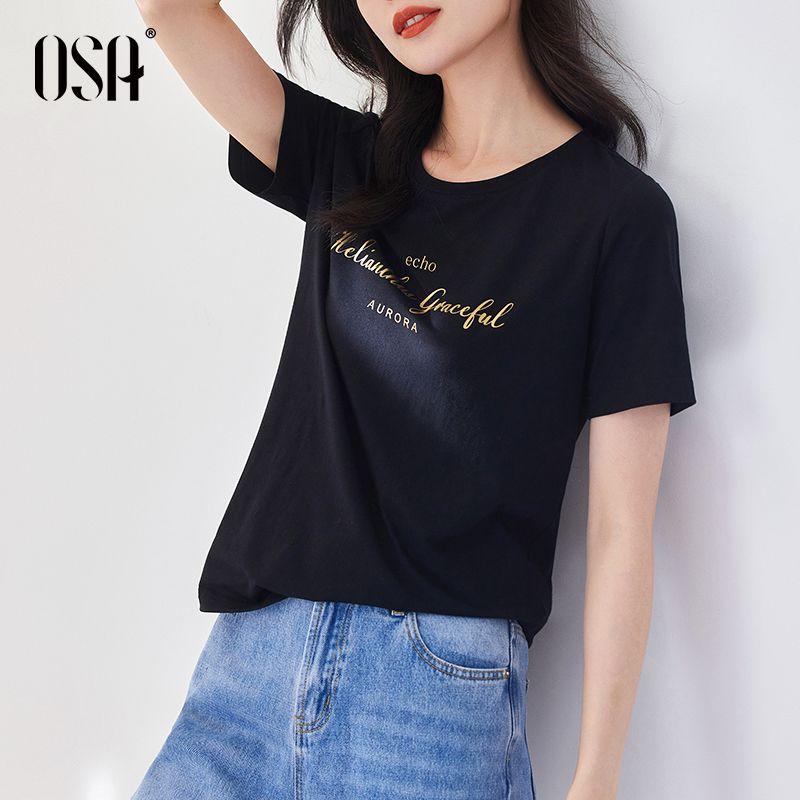 

OSA Letter Summer Stylish Niche Style Short Sleeve T-shirt Black XS