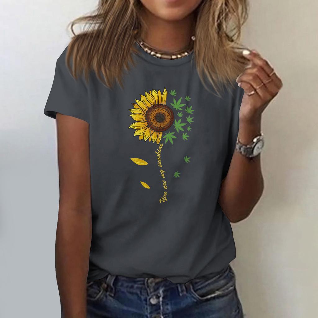 Sunflower Damen-Hemdoberteil mit süßem Aufdruck, kurzärmelig, Rundhalsausschnitt vorne und Schulter, Vintage-Kurzarm, Sommer-Lose-Shirt-Oberteil