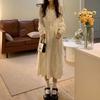 French white lace dress female pure desire spring and autumn new temperament waist Hepburn style long skirt