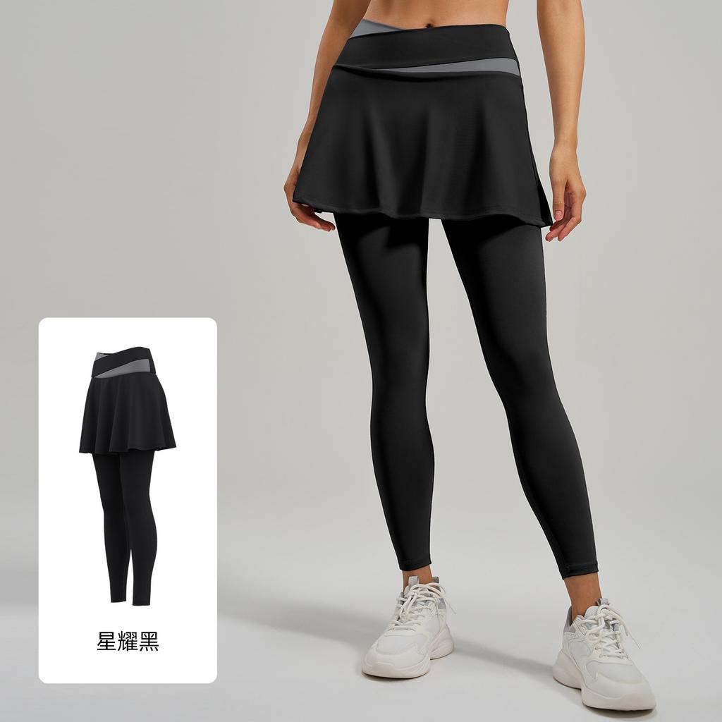 Color matching fake two-piece culottes, high waist, belly and thin fitness wear, anti-light yoga pants for women
