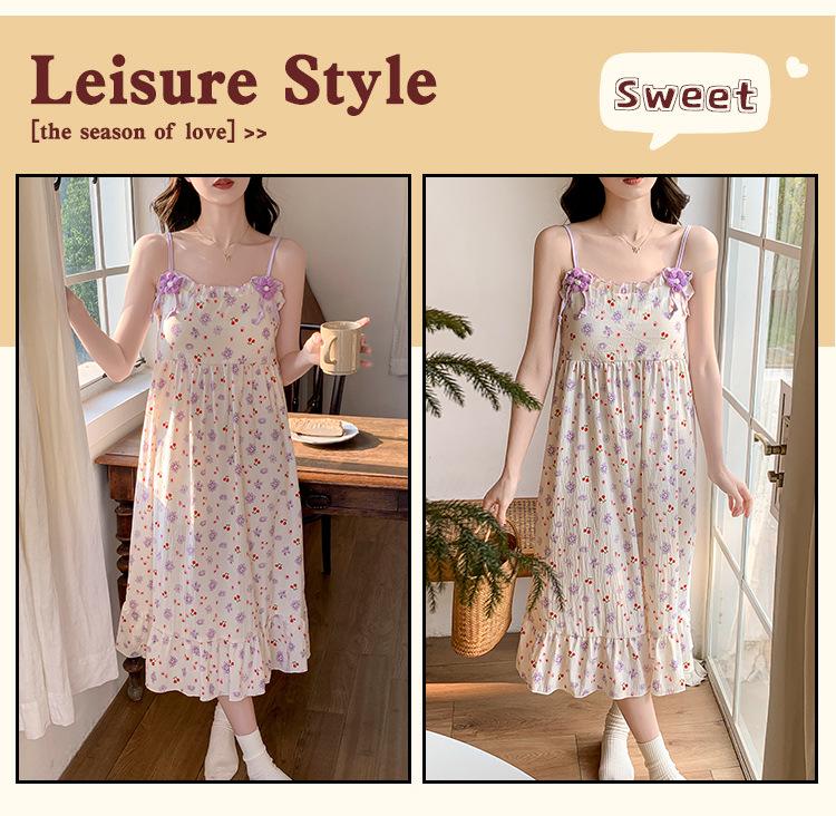 Women's 2026 Summer Cloud Cotton Camisole Nightgown with Built-in Bra, Princess Style Long Dress Lapel