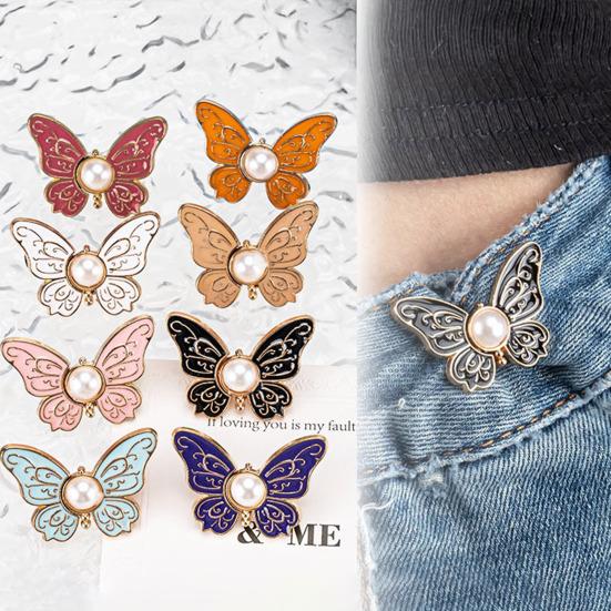 2Pcs Waist Butterfly Clips Reusable No Sew Pants Waist Tightener Buckle Clasp Detachable Butterfly Waist Cinching Button for Loose Jeans