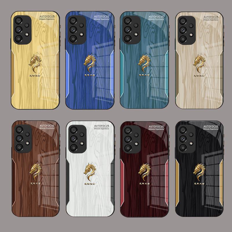 Année du Dragon Bonne Chance Samsung S8 S22 Verre Couverture Complète & Étui Anti-chute Style Chinois S8 S10