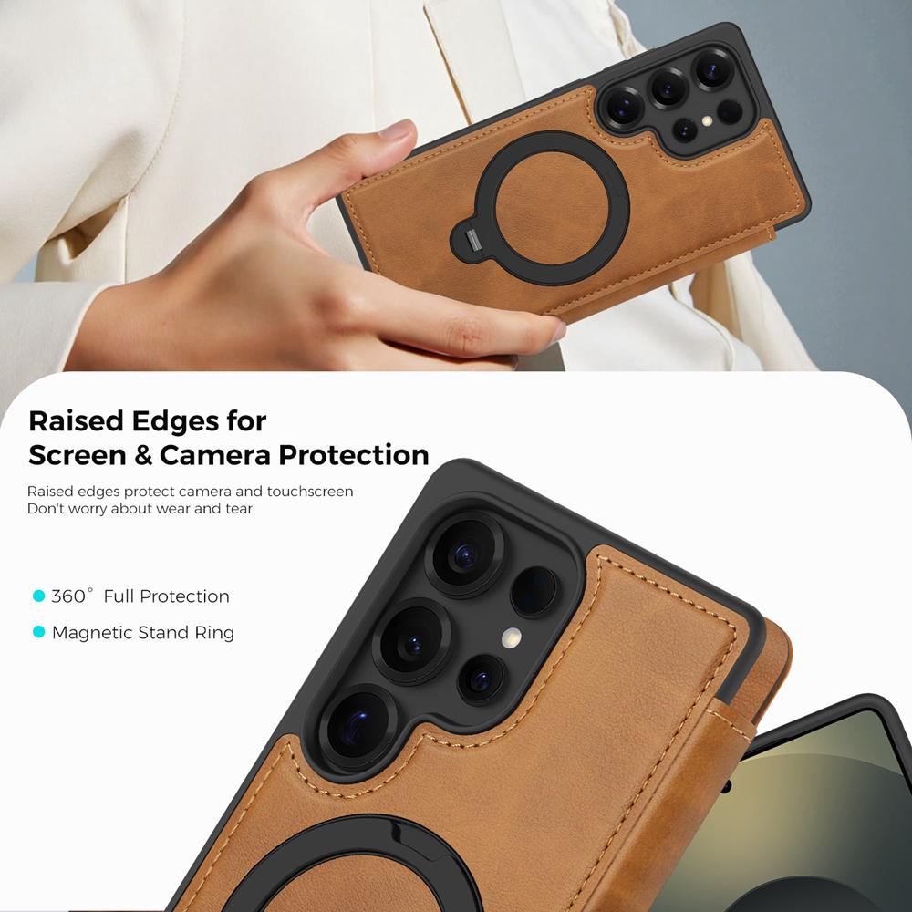 KEYSION Leather Flip Wallet Case for Samsung Galaxy S25 S26 Ultra 5G S26+ S25 FE Card Slots Magnetic 360 Ring Stand Phone Cover