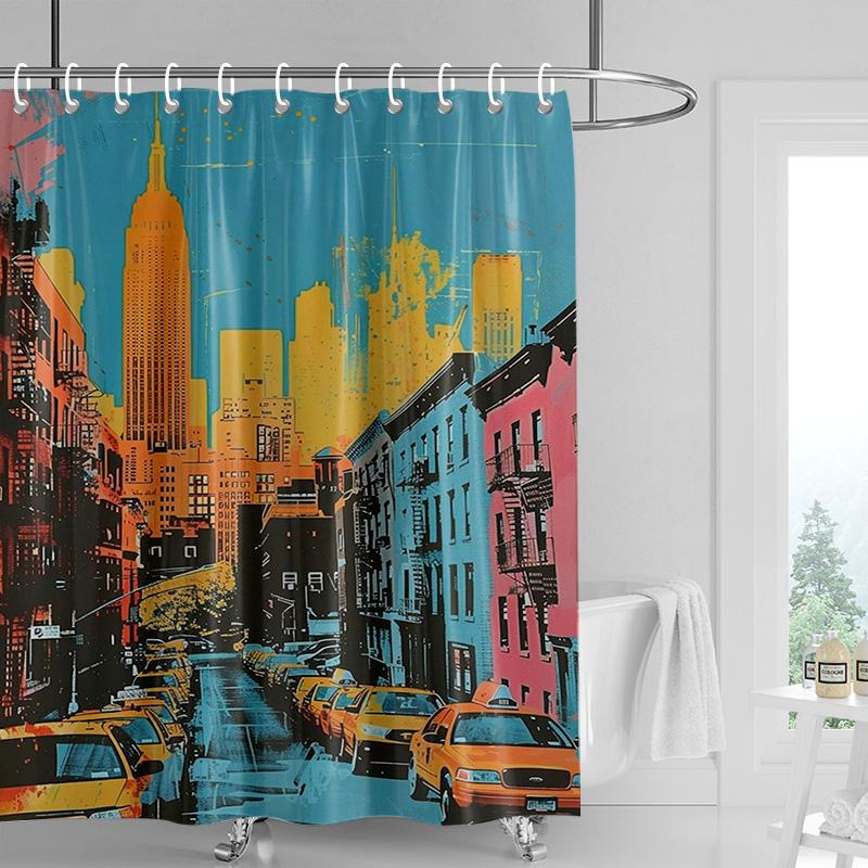 Modern abstract shower curtain-red and orange geometric, waterproof bathroom decoration with modern bathtub shower curtain 90x180cm