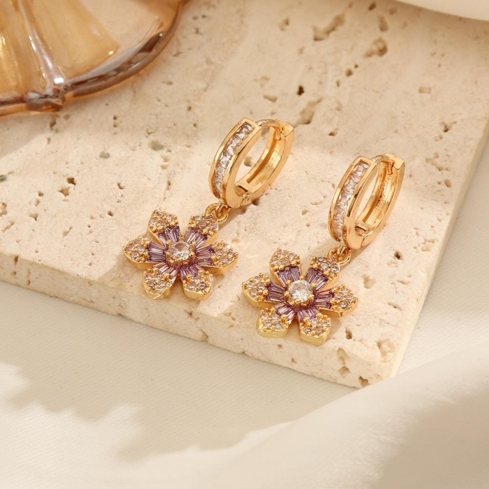 1 Pair Fashion Zirconia Flowers Dangle Earrings for Women Golden Earring Jewelry Wedding Party Accessories