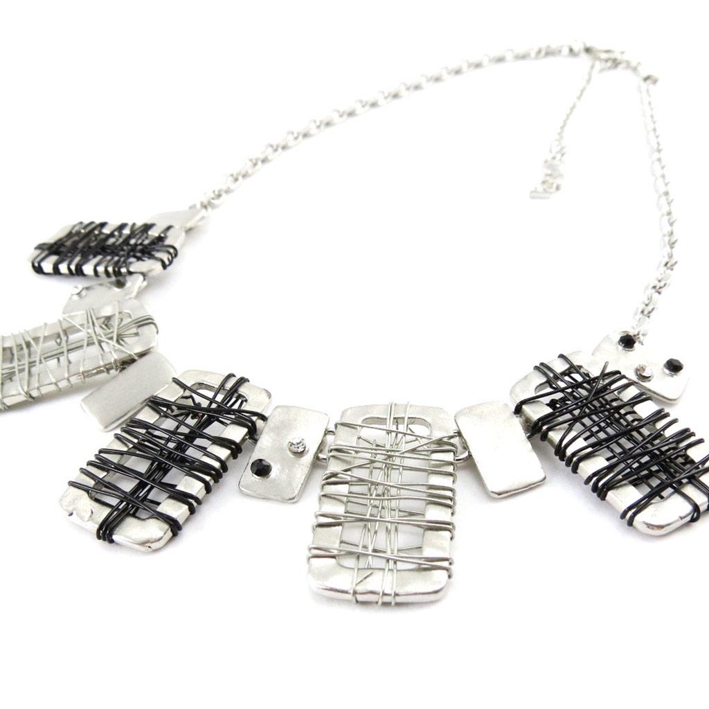 NOA [J2207] - Silver-black 'Quadrillage' Designer Necklace