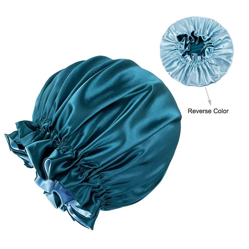 Double Layer Silky Satin Bonnet Women Sleeping Cap Large Reversible Satin Linned Night Sleep Headwrap Hat Hair Wrap Accessories