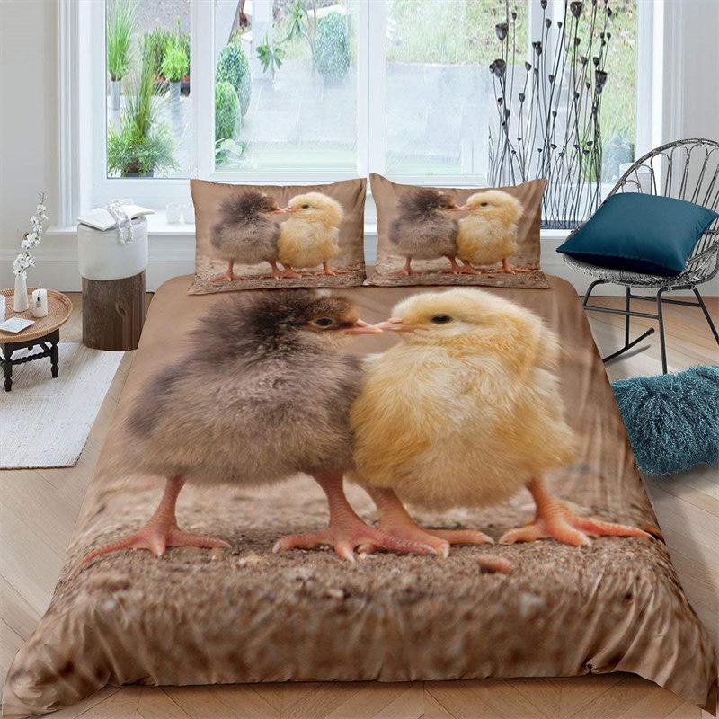 Cute Chicken Duvet Cover Farmhouse Animals Bedding Set 3D Print Comforter Cover King Full Twin For Girls Boys Teens Room Decor