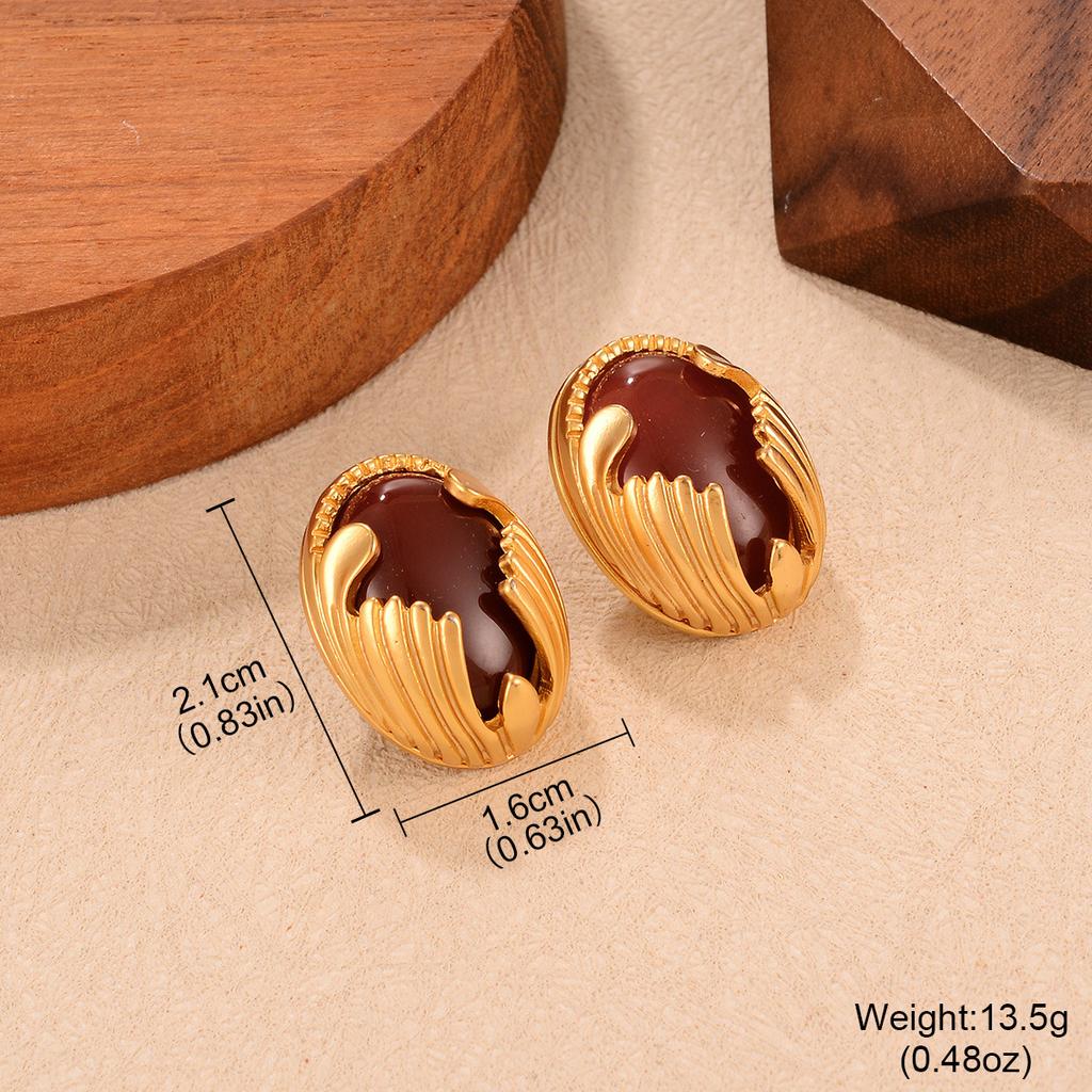 Coffee Earrings New Niche Tiger Eye Series Hong Kong Style Autumn and Winter Earrings Light Luxury Retro Simple Stud Earrings