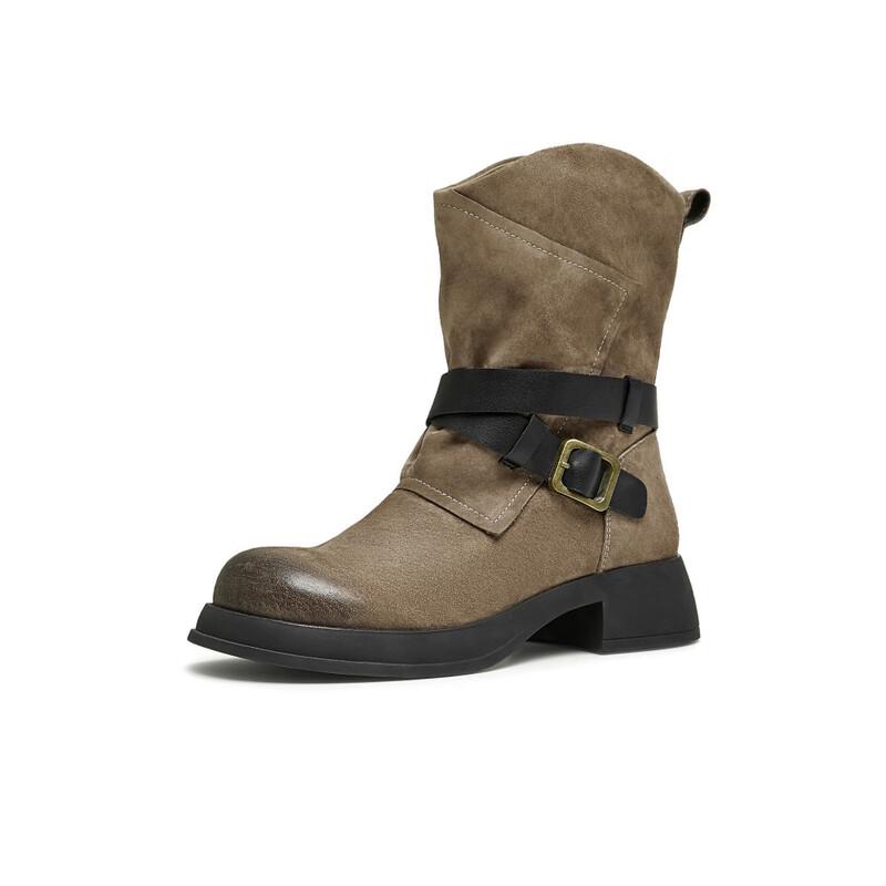 TEENMIX Women s Pleated Western Boots 34
