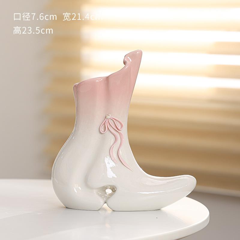 

European Style Ceramic Shoes Vase Abstract Art Ornaments Senior Living Room Dining Table Hydroponic Vase Ceramic Home Decoration
