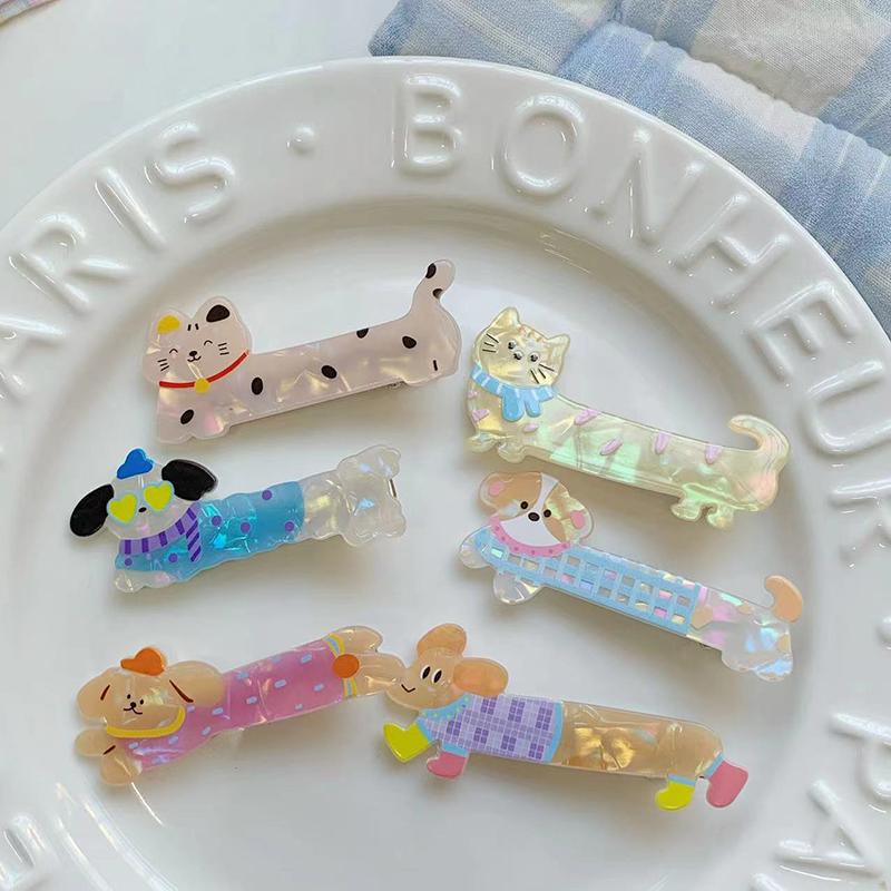 Kawaii Cartoon Dog Acrylic Hairpin Cute Animal Cat Duckbill Hair Clip Side Bangs Clip Headdress Sweet Hair Accessories Gifts