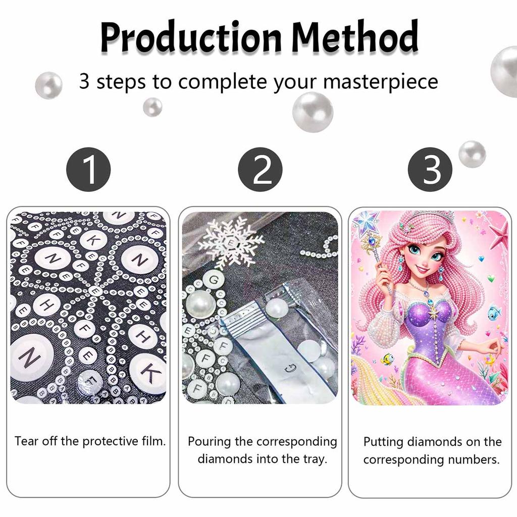 Disney Mermaid Pearl Painting Handmade Diy Pearl Art Painting Simple Living Room Hanging Painting Decoration