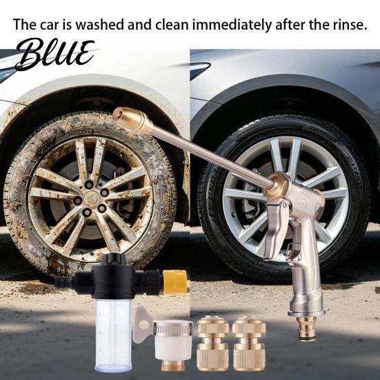 Long Spout Watering Can High Pressure Household Car Wash Nozzle Water with One-Click Multi Spray Modes Direct Adjustable Washer Fan All-Copper