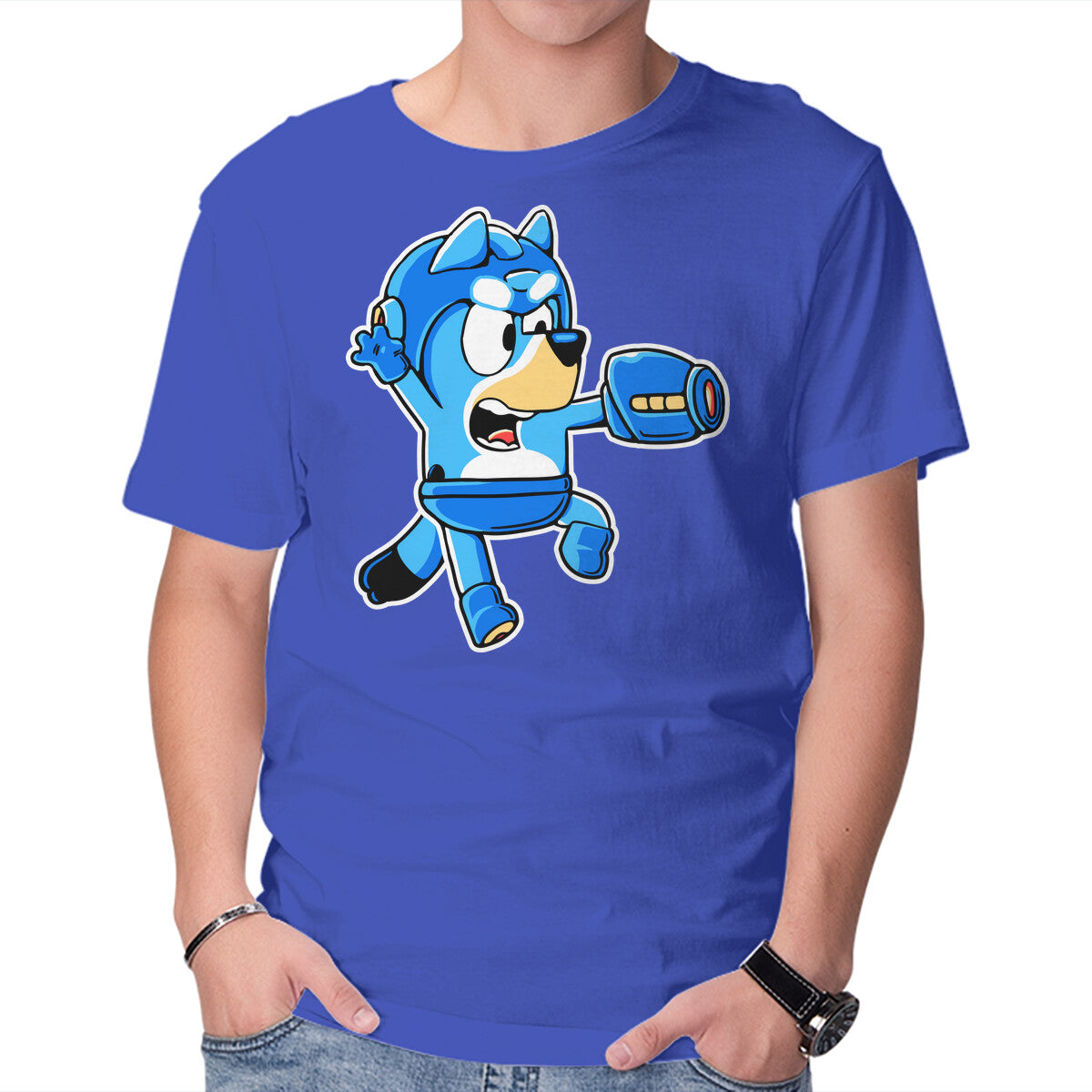 Unisex Crew Neck T-Shirt Bluey Bomber Graphic Short Sleeve Casual Tee L