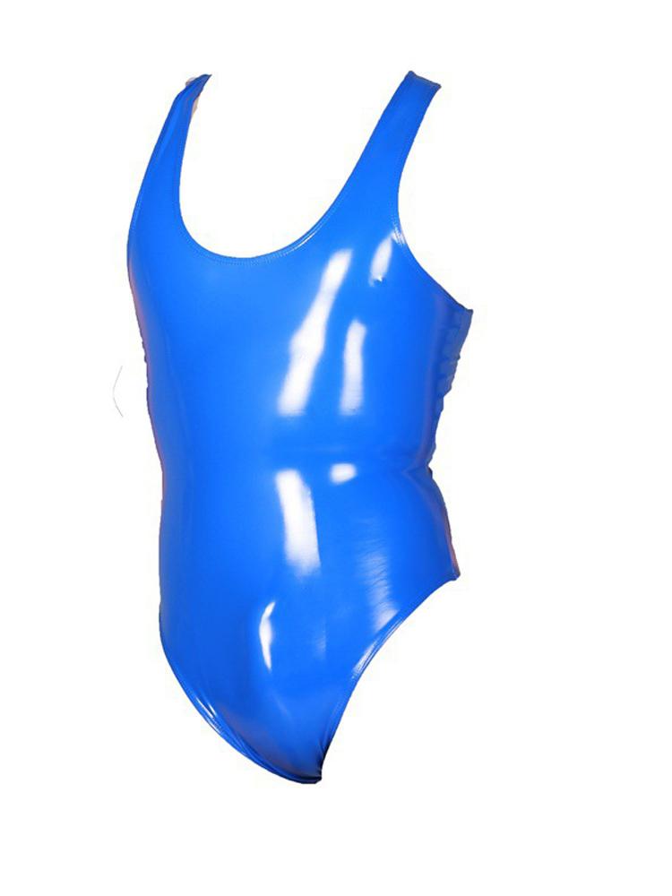 Wet Look Shiny Pvc Bodysuit Tops Gym Tank Tops Man Fitness Clothing Faux Latex Pu Leather Bodybuilding Shaping Men'S Tights