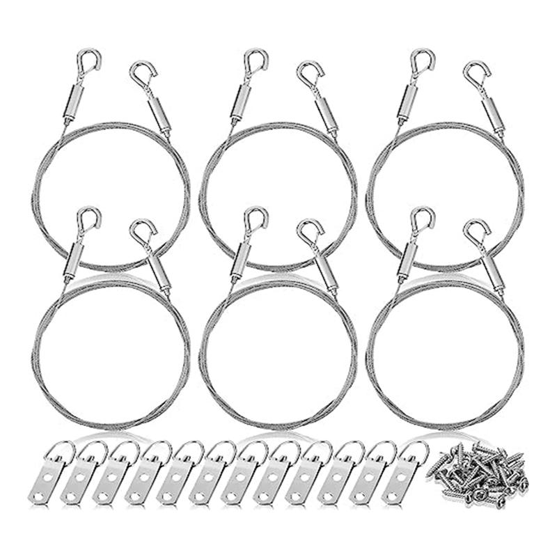 2025+ 6Pcs Adjustable Picture Hanging Wire Kit with D Rings Duty Mirror Hanging Wire Supports 50 Lbs for Picture, Light Lamp