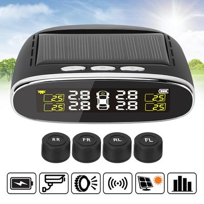 LCD Display Car Tire Pressure Alarm Monitor System Temperature Alert With 4 Internal/External Sensor Solar Power TPMS