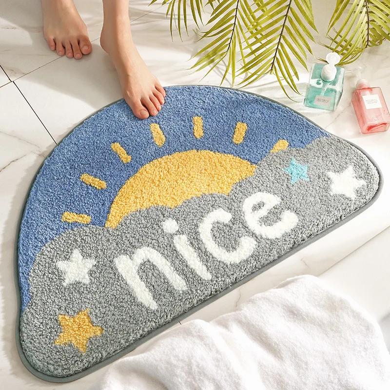 Cute Cartoon Half-Moon Bath Mat - Thickened Plush Bathroom Rug, Ultra-Soft Skin-Friendly with TPR Non-Slip Backing, 45x75CM