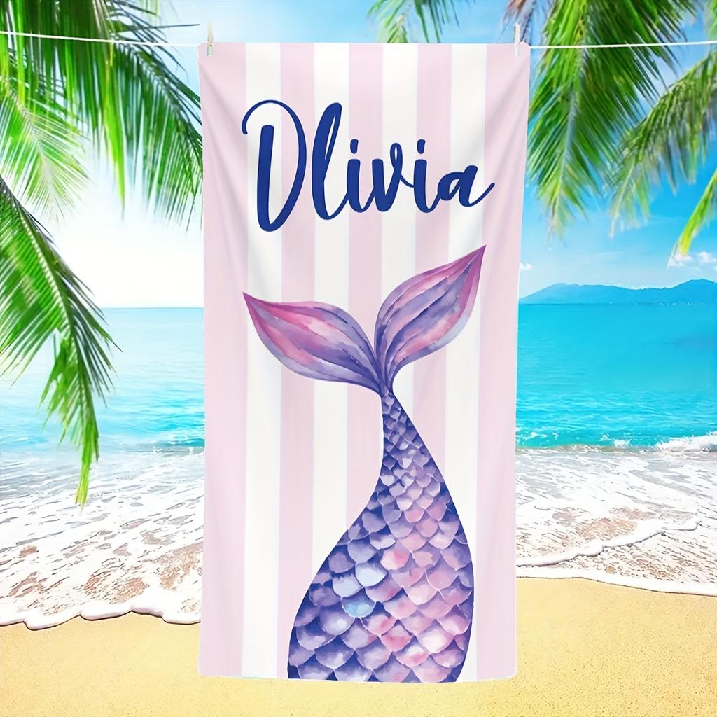Personalized Mermaid Beach Towel Custom Name/Logo Microfiber Towel Thin Quick Dry Absorbent for Beach Swimming Yoga Bath Sports