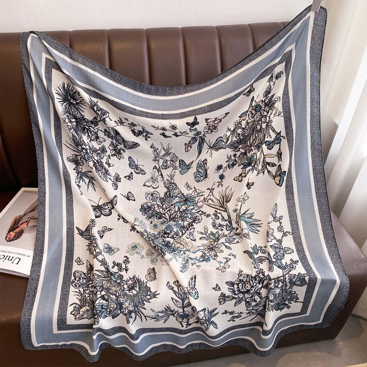 

90*90cm Summer Thin Square Scarf Women Imitation Silk Scarves Bandanas Luxury Beach Shawl Wraps Floral Printed Hijab Neckerchief