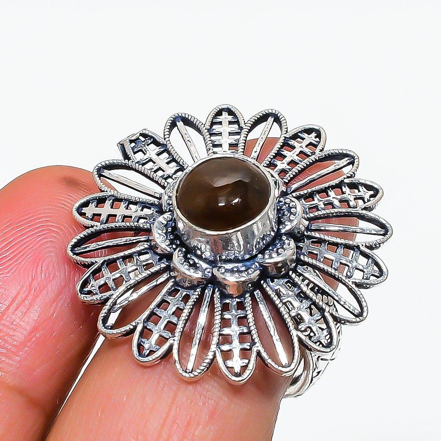 Natural Tiger Eye Gemstone Handmade 925 Sterling Silver Jewelry Ring Size 8 h7s35