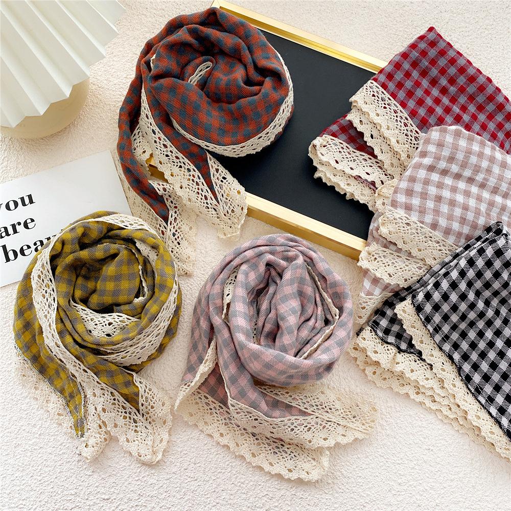 Cotton Linen Lace Triangular Scarf For Women In Spring Autumn And Summer Small Floral Small Scarf Headband Decoration Thin Style Wrapped Silk Scarf