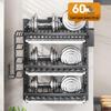 Wall-Mounted Punch-Free Kitchen Dish & Plate Rack with Bowl and Chopstick Storage
