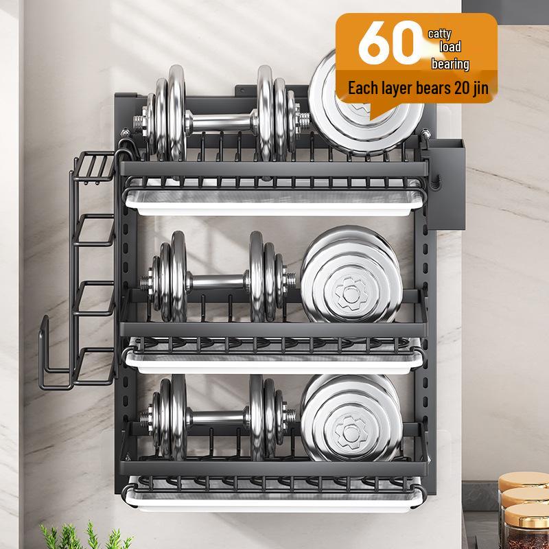 Wall-Mounted Punch-Free Kitchen Dish & Plate Rack with Bowl and Chopstick Storage