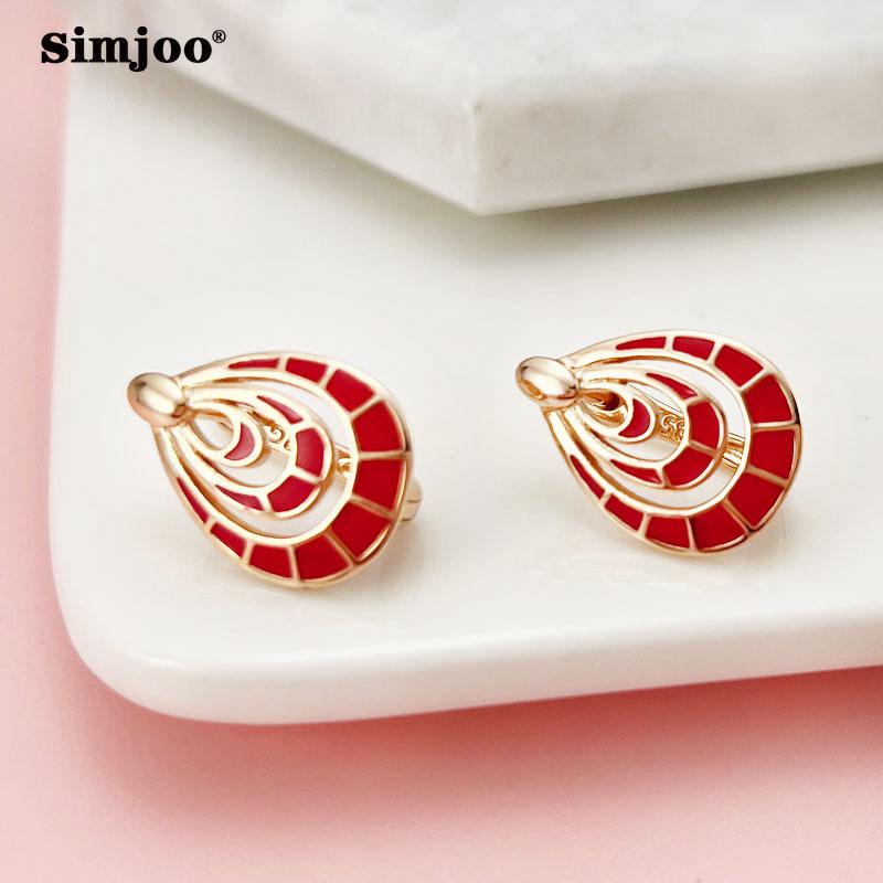 SIMJOO Rose Gold Earrings Ladies Temperament Simple Red Painting Oil Earrings
