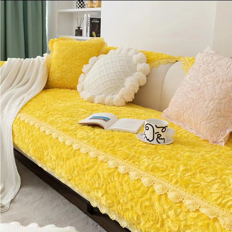 Winter Plush Thickened Rose Velvet Sofa Cushion Seat Cushion Warm And Non-Slip Simple Modern Sofa Cover Cover Cloth Towel