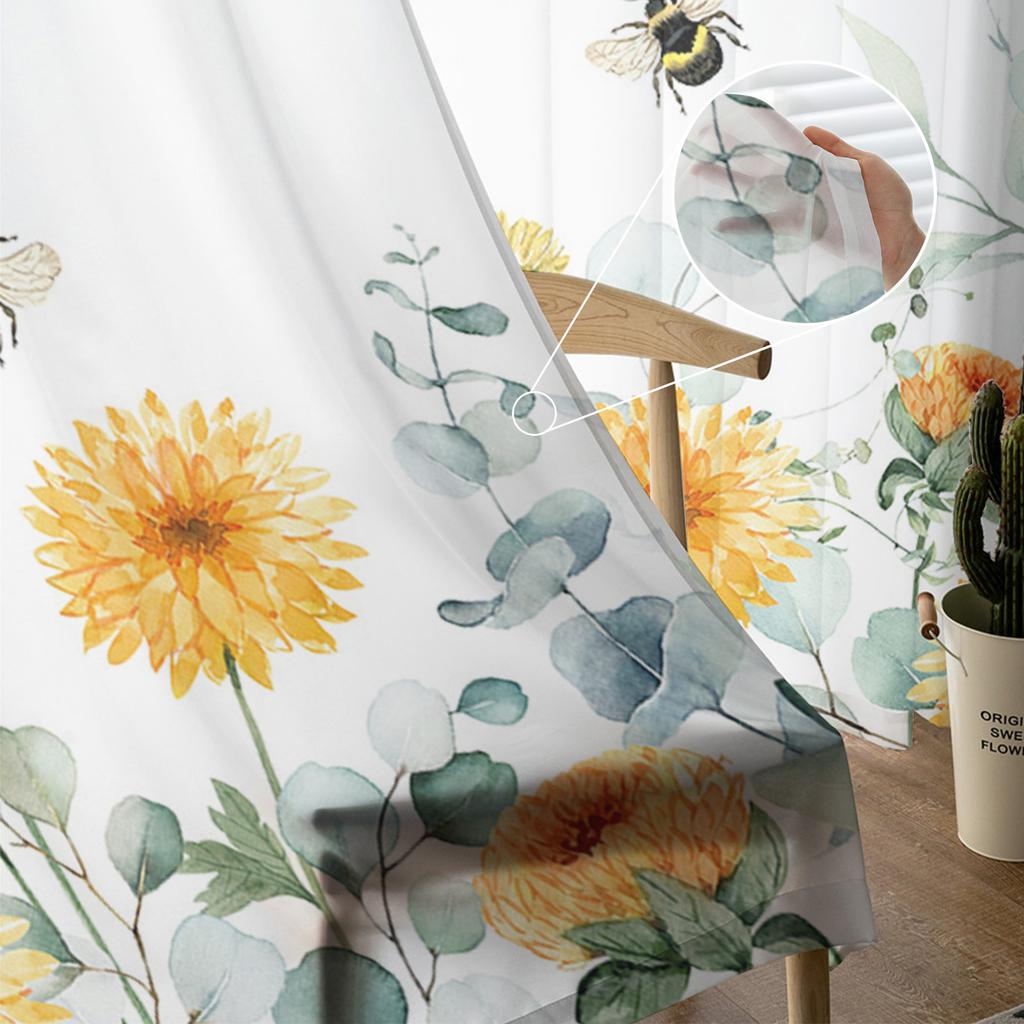 Pastoral Butterfly Flower Daisy Dandelion Sheer Curtains Bedroom Living Room Voile Window Curtains Tulle Curtains for Kids Room