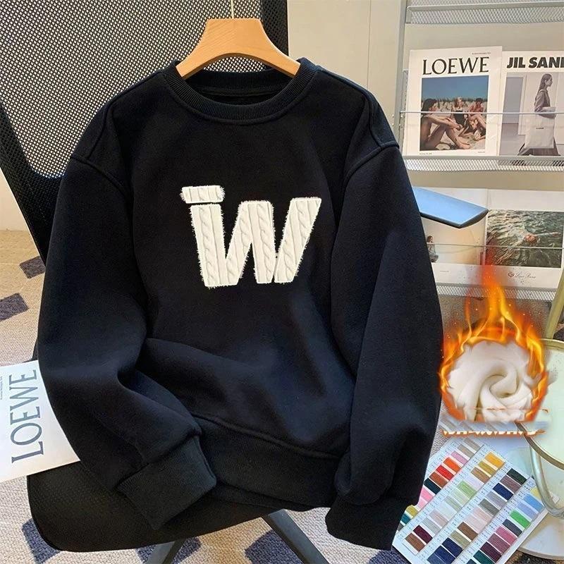 Bluza z okrągłym dekoltem i wytłaczanym napisem, casualowa, luźna bluza wciągana przez głowę