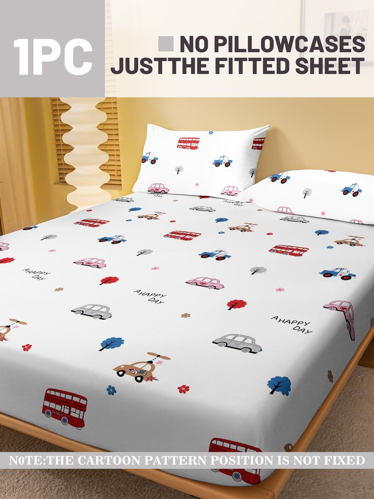 1 Cartoon Lustiges Auto Bedrucktes Mattes Spannbettlaken, Schlafzimmer Bedruckte Bettdecke, Bettwäsche (Ohne Kissenbezüge)
