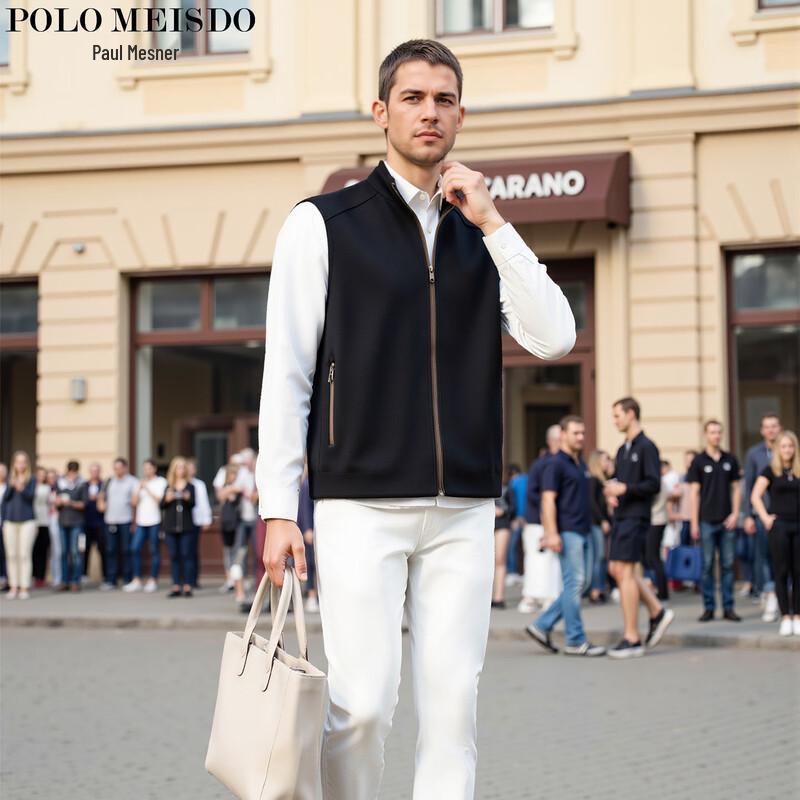 

POLOMEISDO Men s Sleeveless Wool Zipper Vest L