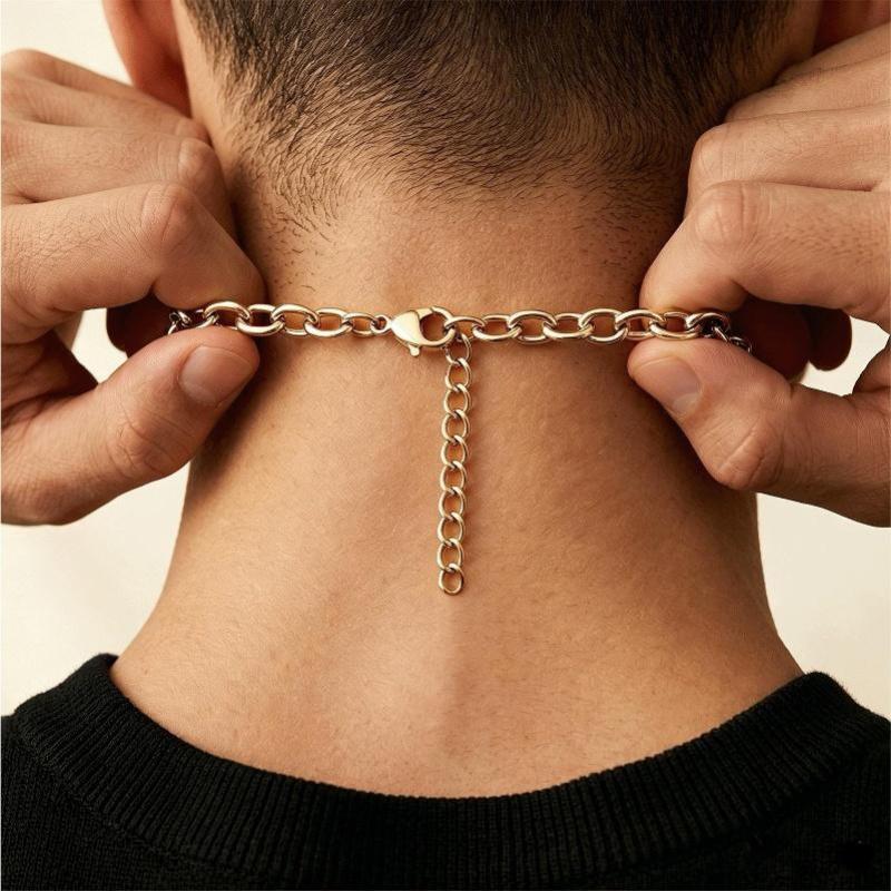 Stainless Steel High Polish Simple Lockbone Chain Unisex Commuter Versatile Non-Fading Basic O-Link Necklace