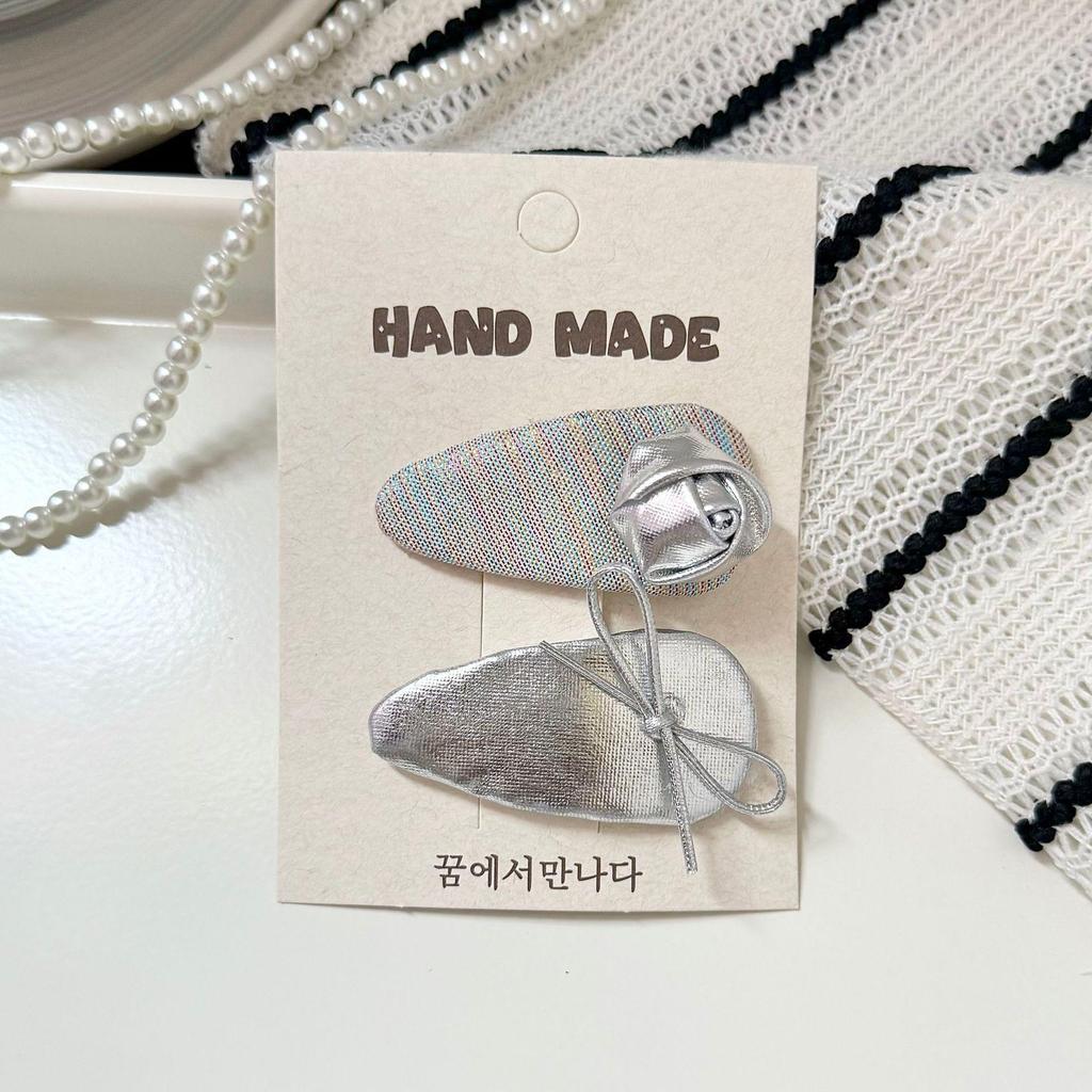Korean Silver Hairpin: Gentle, Stylish Art BB Clip for Girls - High-Grade Leather Children's Bangs Clip
