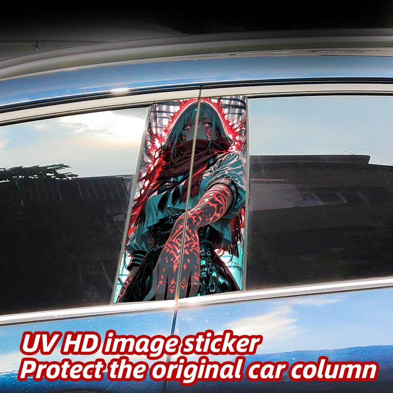 Cyberpunk Girl Car Stickers Auto B-pillar Car Center Column Decor Cover Scratches Waterproof Sunscreen Vinyl Decals Accessories