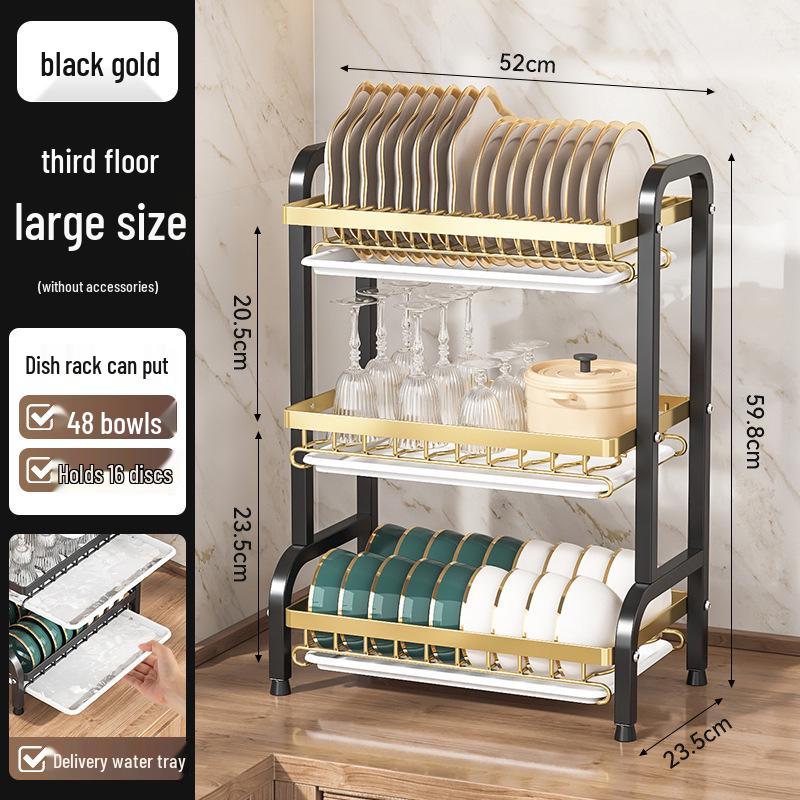 Égouttoir de cuisine multicouche pour bols, assiettes, couteaux et baguettes avec fonctionnalité d'égouttage sur le plan de travail