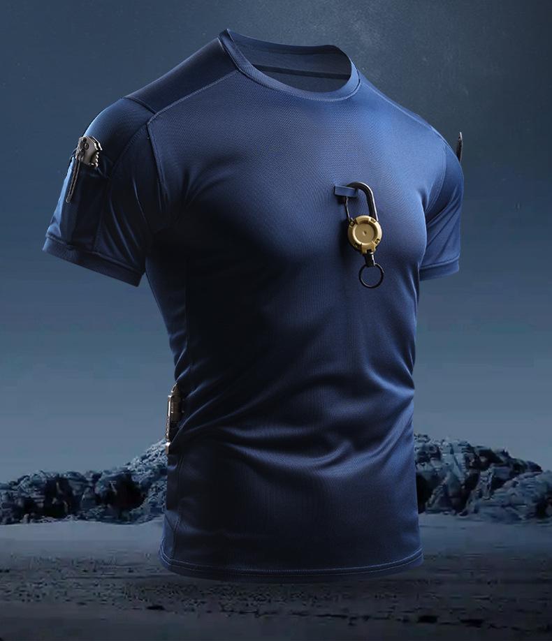 Men's Quick-Drying Tactical T-Shirt - Elastic, Breathable Ice Silk, Wear-resistant, Round Neck Short Sleeve for Summer Outdoor Sports and Fitness