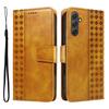 For Samsung Galaxy A54 5G Leather Case Wallet Stand Grids Imprinted Phone Cover with Strap