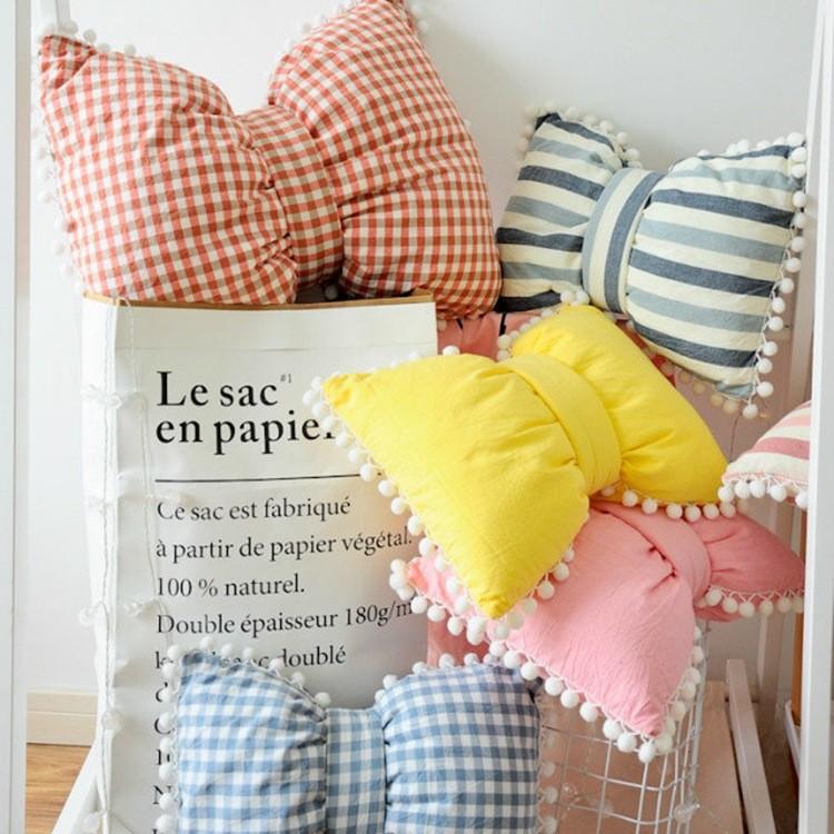Bow Pillow Striped Cotton Girl Heart Floating Window Simple Decoration Home