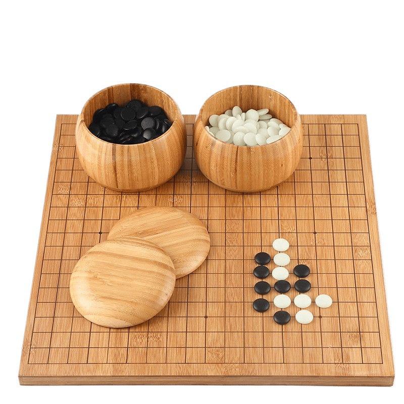 Double-Sided Wooden Chess & Go Set with Washable Imitation Jade Pieces for Children & Adults