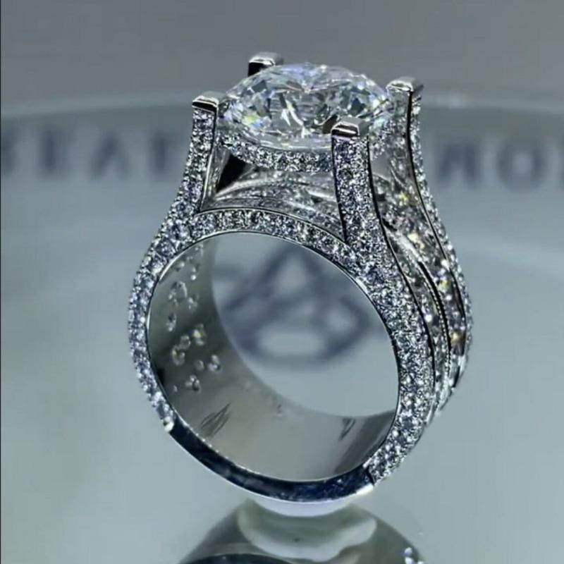 Exquisite Silberfarbene Inlay-Doppelreihe Cubic Zirkonia Ringe Luxuriöse Verlobungs-Eheringe für Damen Schmuck