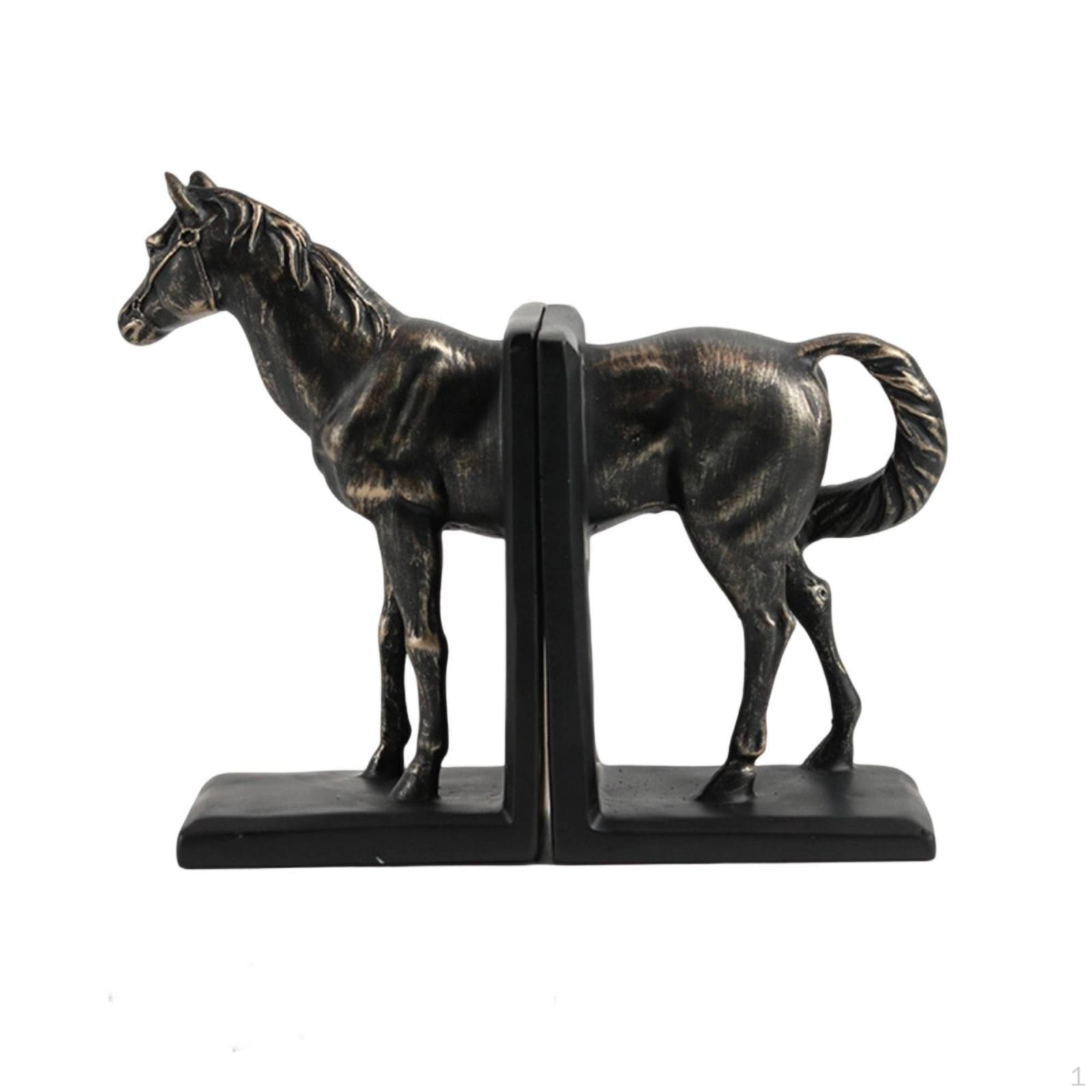 Horse Bookends Mirrored with Rectangular Base Carved Book Holders for Collectors,