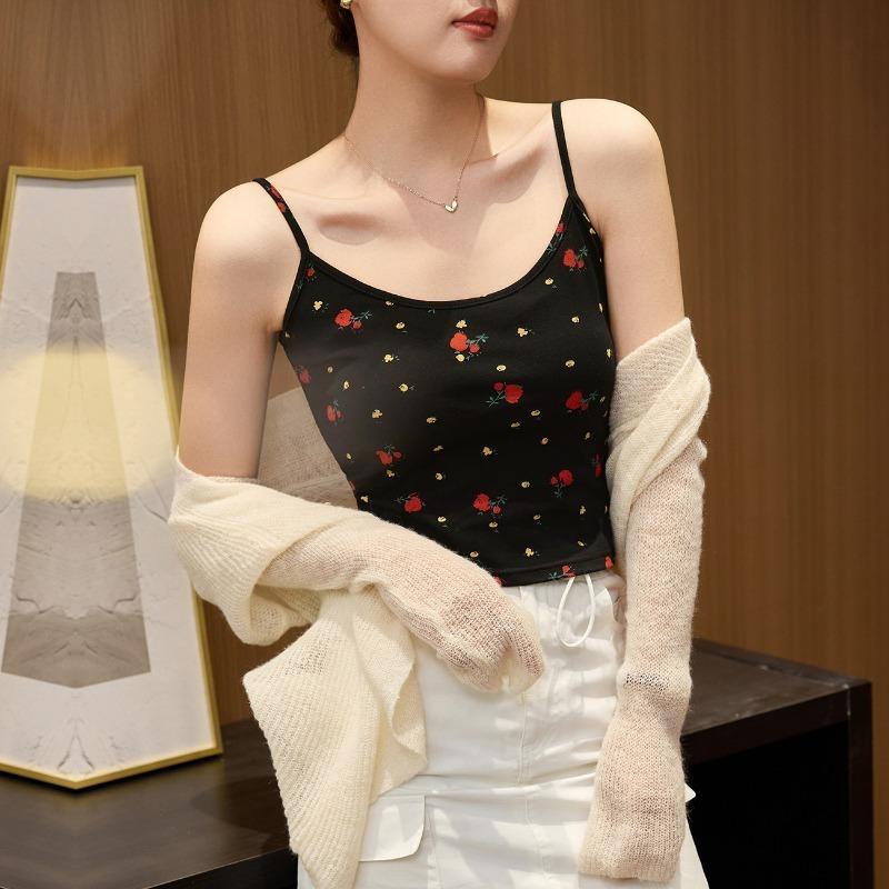 

Женский топ-майка из гребенного хлопка с принтом, летняя верхняя одежда, сексуальный, горячий, короткий, внутренний, без рукавов XL чёрный