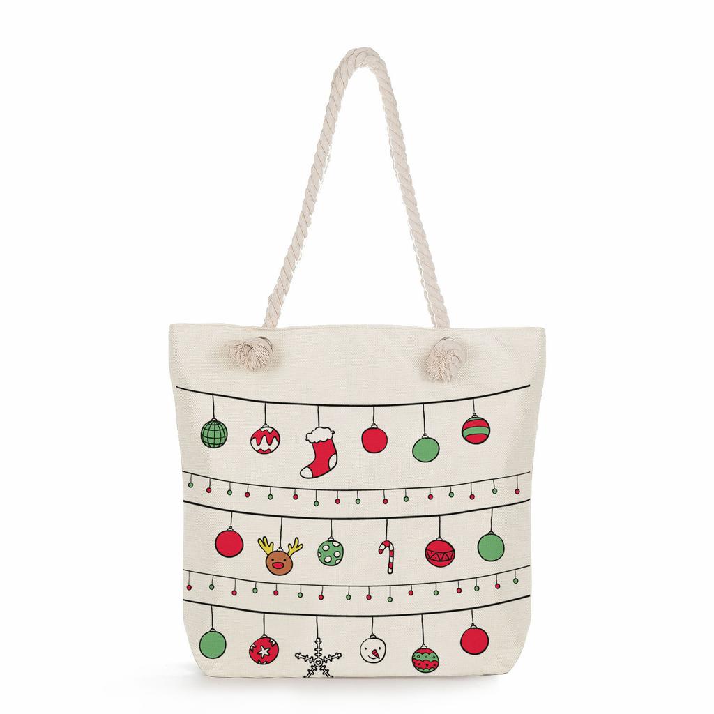 Multifunctional Christmas Printed Thick Rope Shoulder Beach Bag Casual large capacity handbag 7603