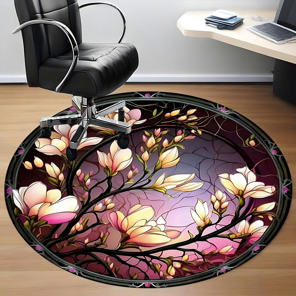 1pc Floral StainedGlass Office Round Area Rug, Indoor Mat Suitable ForOffice, Under Office Chairs Bedroom Living Room Home Decor, Room Deco D168