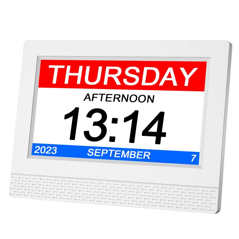 Digital Calendar Memory Loss Day Clock Large Display Clock Old People with Day and Month No Abbreviated Talking Clock for Senior (White,7 ) белый